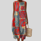 Crvena haljina s patchwork uzorkom