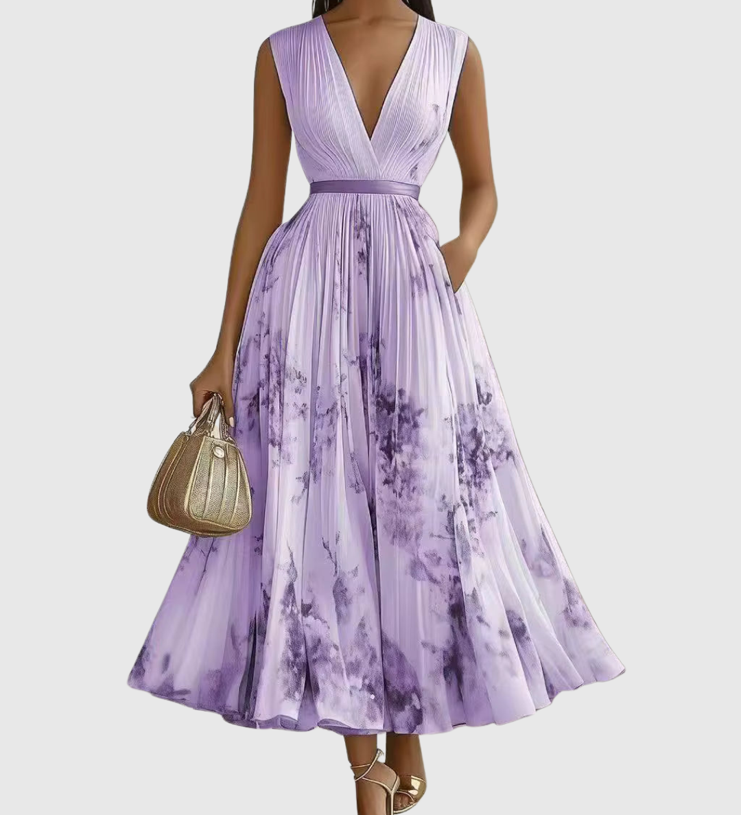 Rowella - Elegantna Plisirane Maxi Haljina