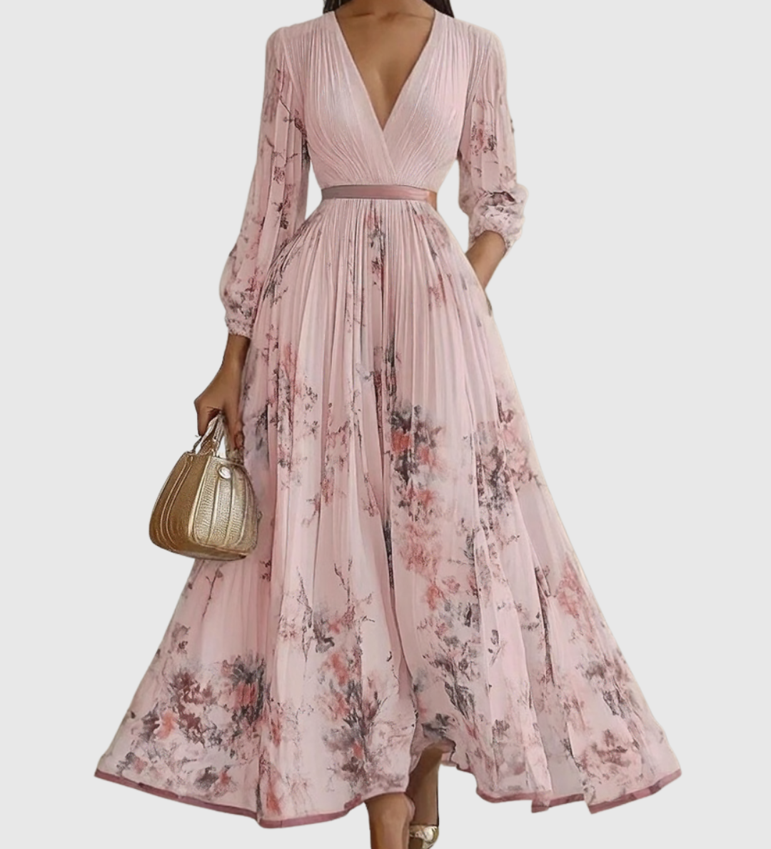 Rowella - Elegantna Plisirane Maxi Haljina