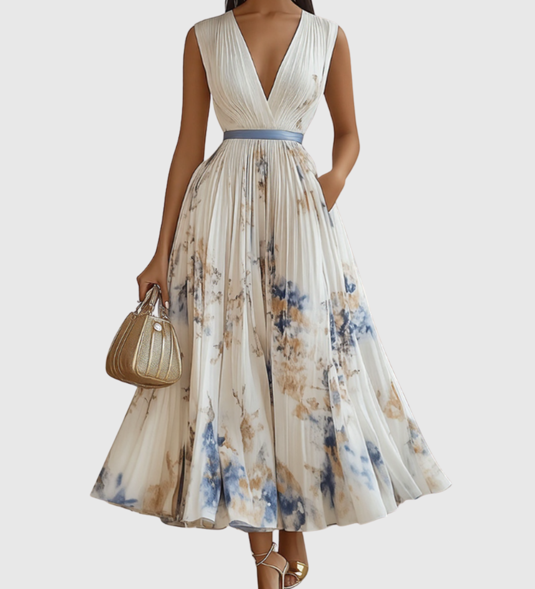 Rowella - Elegantna Plisirane Maxi Haljina